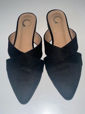 Black Slip-On Pointed Toe Mules Suede Strap Casual Comfy Shoes Flats 7.5 US